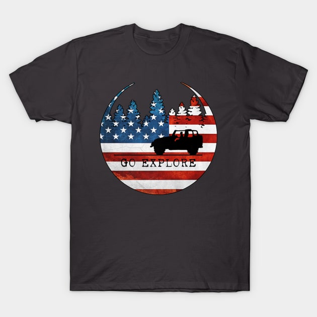 Go Explore American Patriot In 4x4 T-Shirt by Macy XenomorphQueen